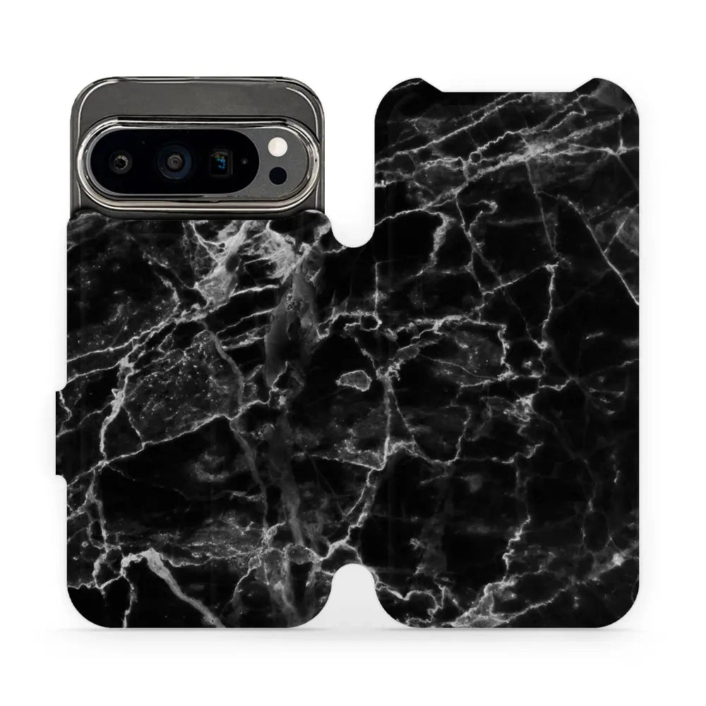 Handyhülle mit klappe für Google Pixel 9 Pro, Mobiwear Book, Schwarzer Marmor