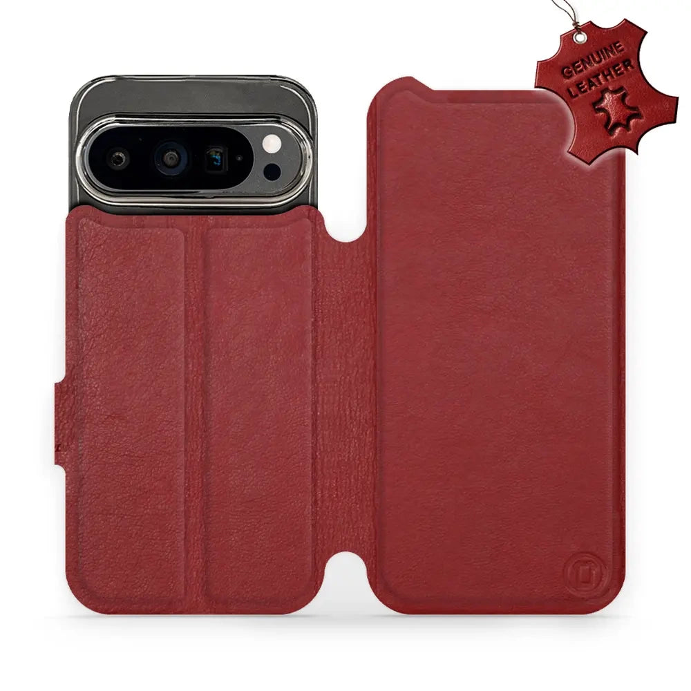 Echtleder Handyhülle für Google Pixel 9 Pro, Mobiwear Leather, Dunkelrot