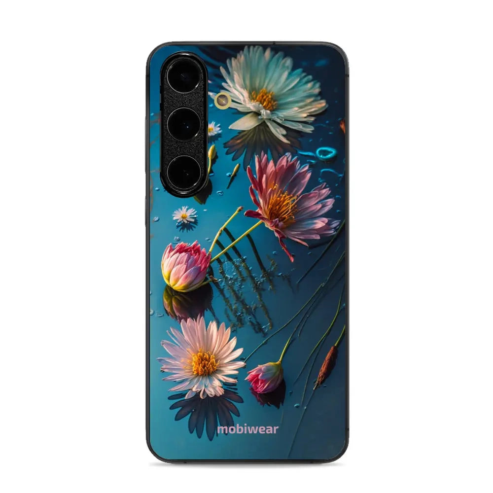 Handyhülle für Galaxy S24 FE, Mobiwear Glossy Case, Blau-Blumig