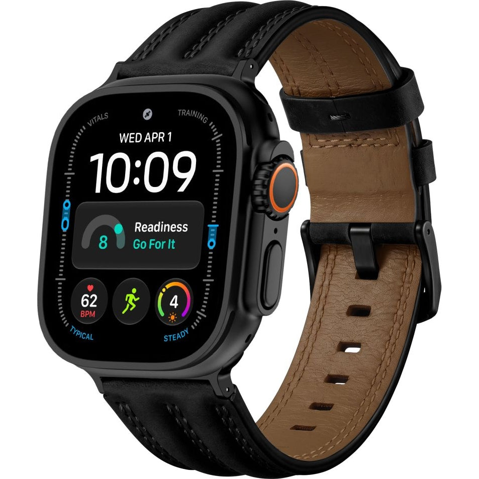 Armband für Apple Watch 44/45/46/49 mm, Tech-Protect Leatherfit Craft, Schwarz (2/7)