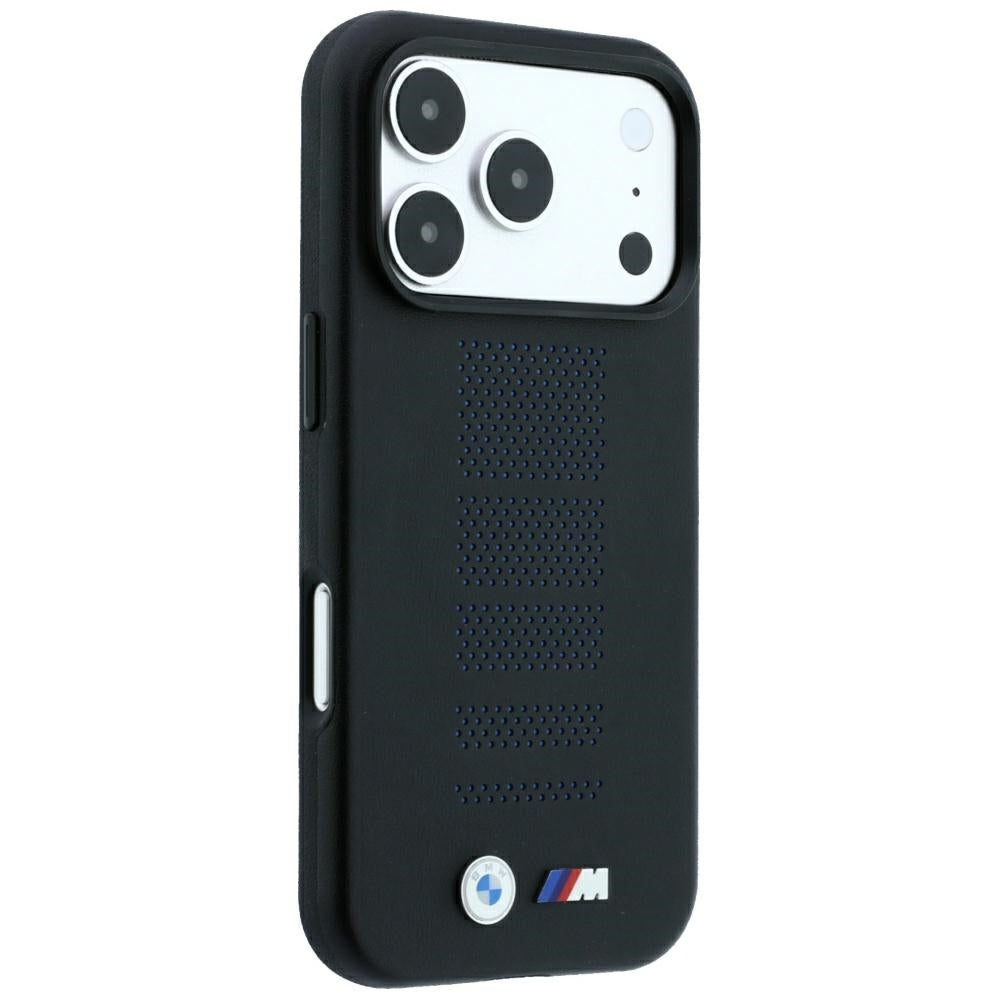 Handyhülle für iPhone 18 Pro / 17 Pro, BMW M Blue Perfo Metal Logo mit MagSafe, Schwarz (4/8)