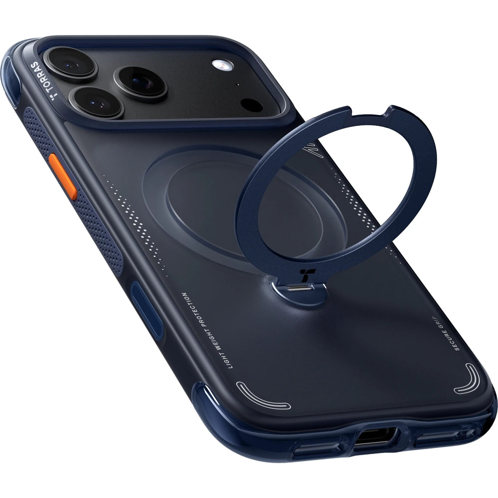 Handyhülle mit 360° drehbarem Standfuß für iPhone 18 Pro Max / 17 Pro Max, Torras Ostand Q3 Air mit MagSafe, Blau (3/6)