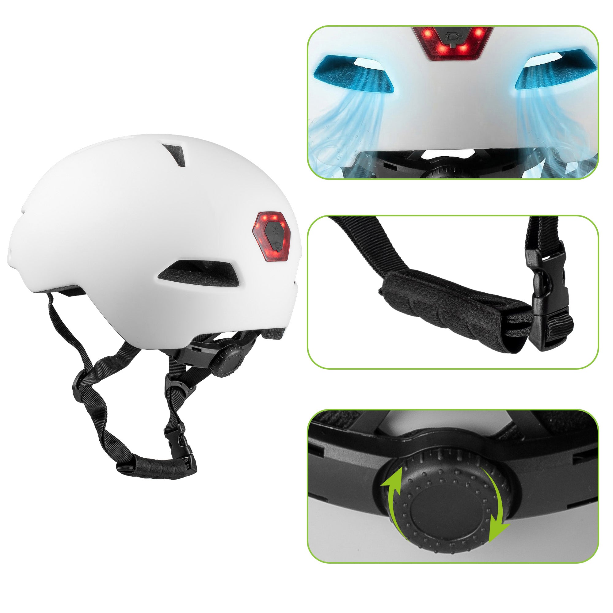 Fahrradhelm mit LED-Licht, Vayox Street VA0423WMM 55-58 cm, Weiss