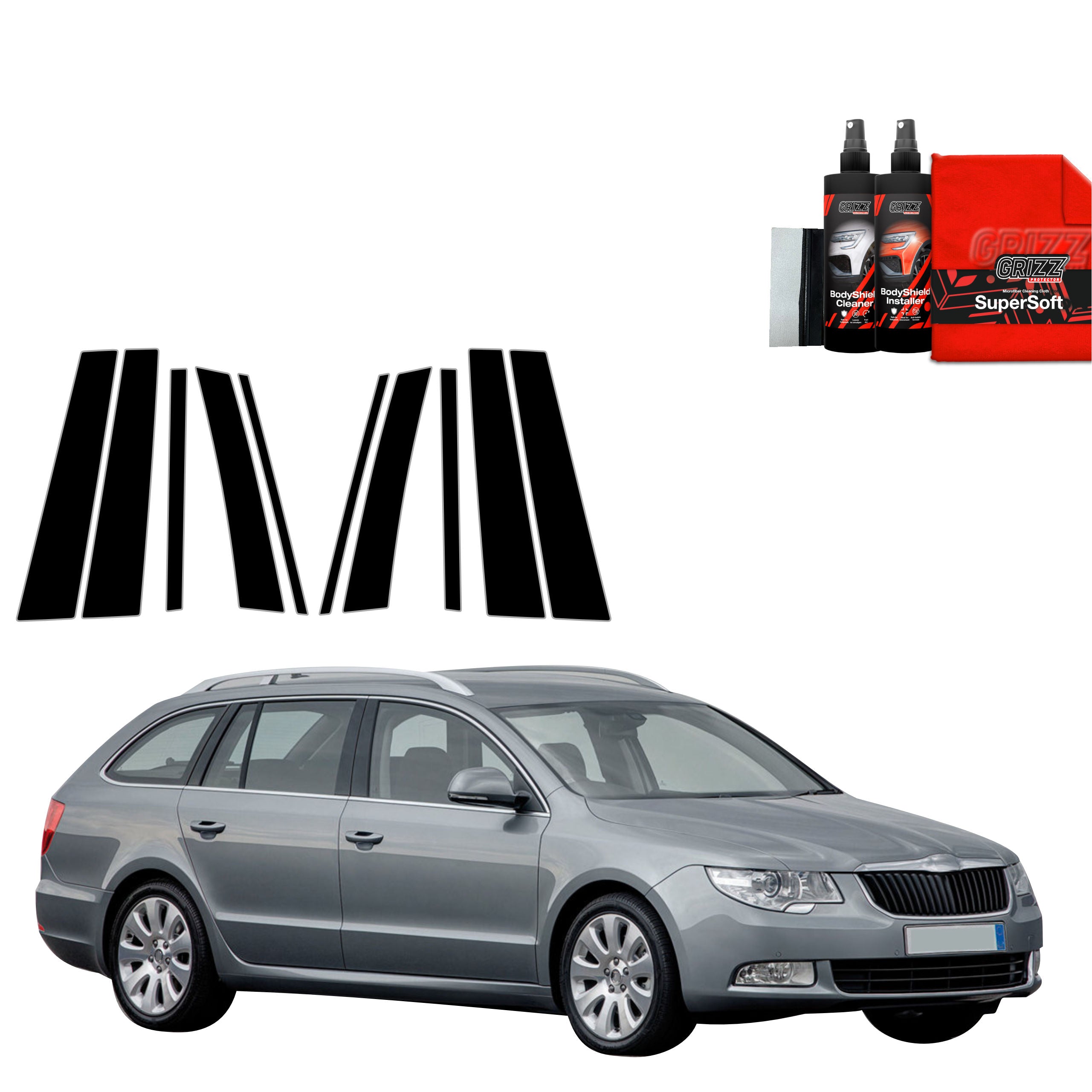10in1 Schwarze Grizz Protector schutzfolie für B-C-Säule - Skoda Superb 2 Kombi (2009-2013)