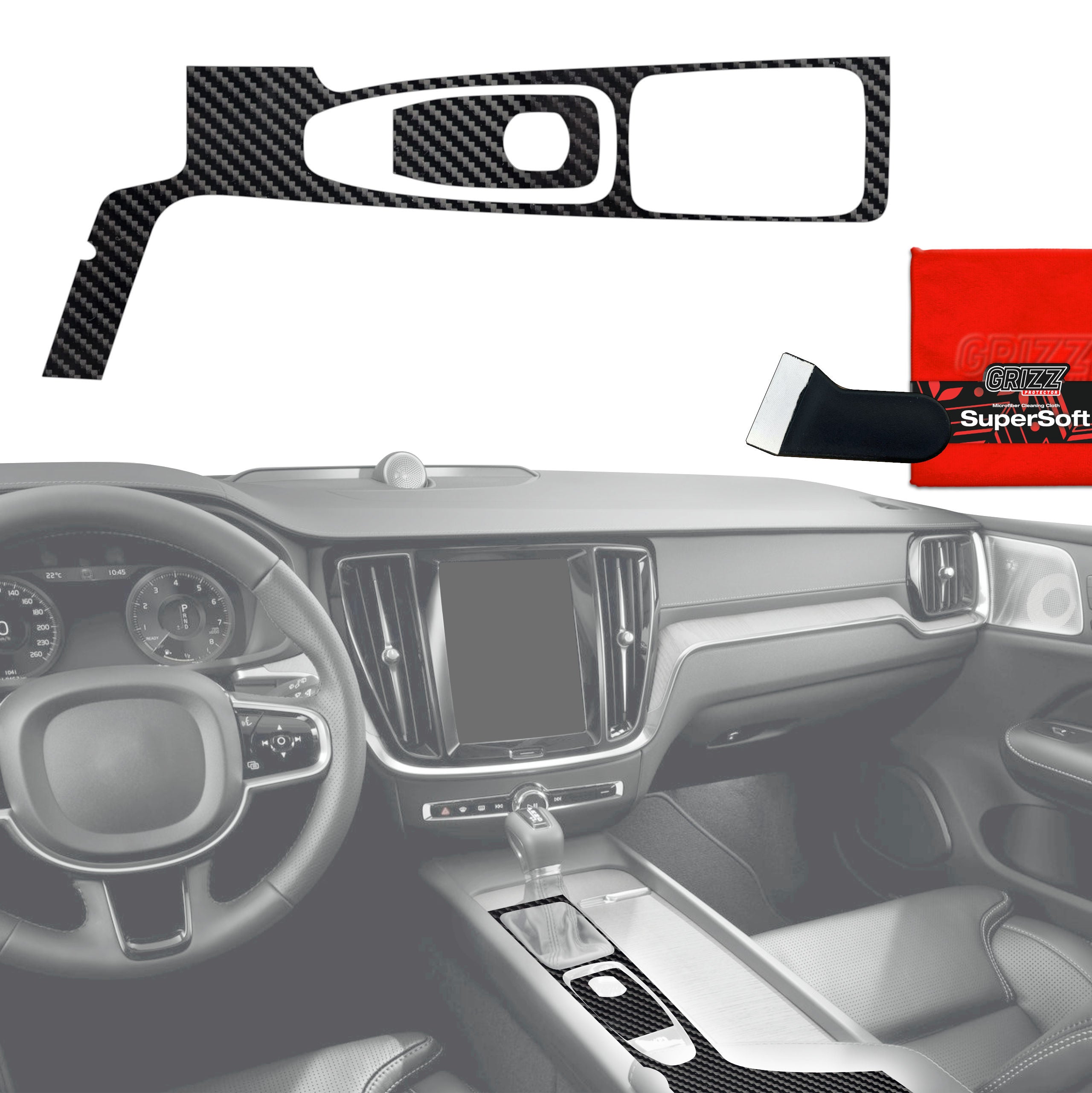 2in1 Schutzfolien Grizz Protector für Mittelkonsole - Volvo XC90 D4 (2017-2018) Carbon Optik Glanz