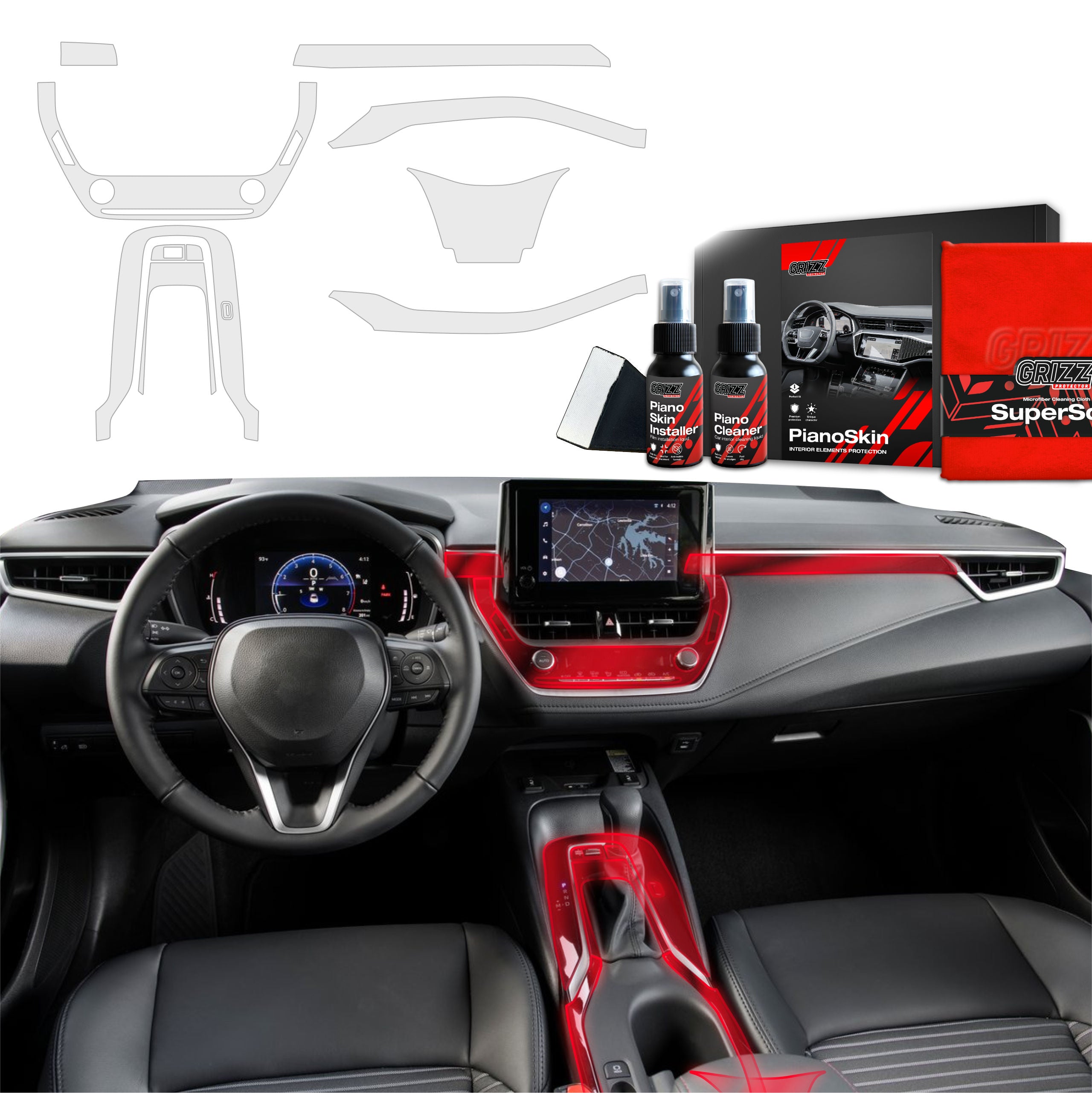 7in1 Schutzfolien Grizz Protector für Mittelkonsole & Armaturenbrett - Toyota Corolla Cross Drive Mode (2019-2026) Matt
