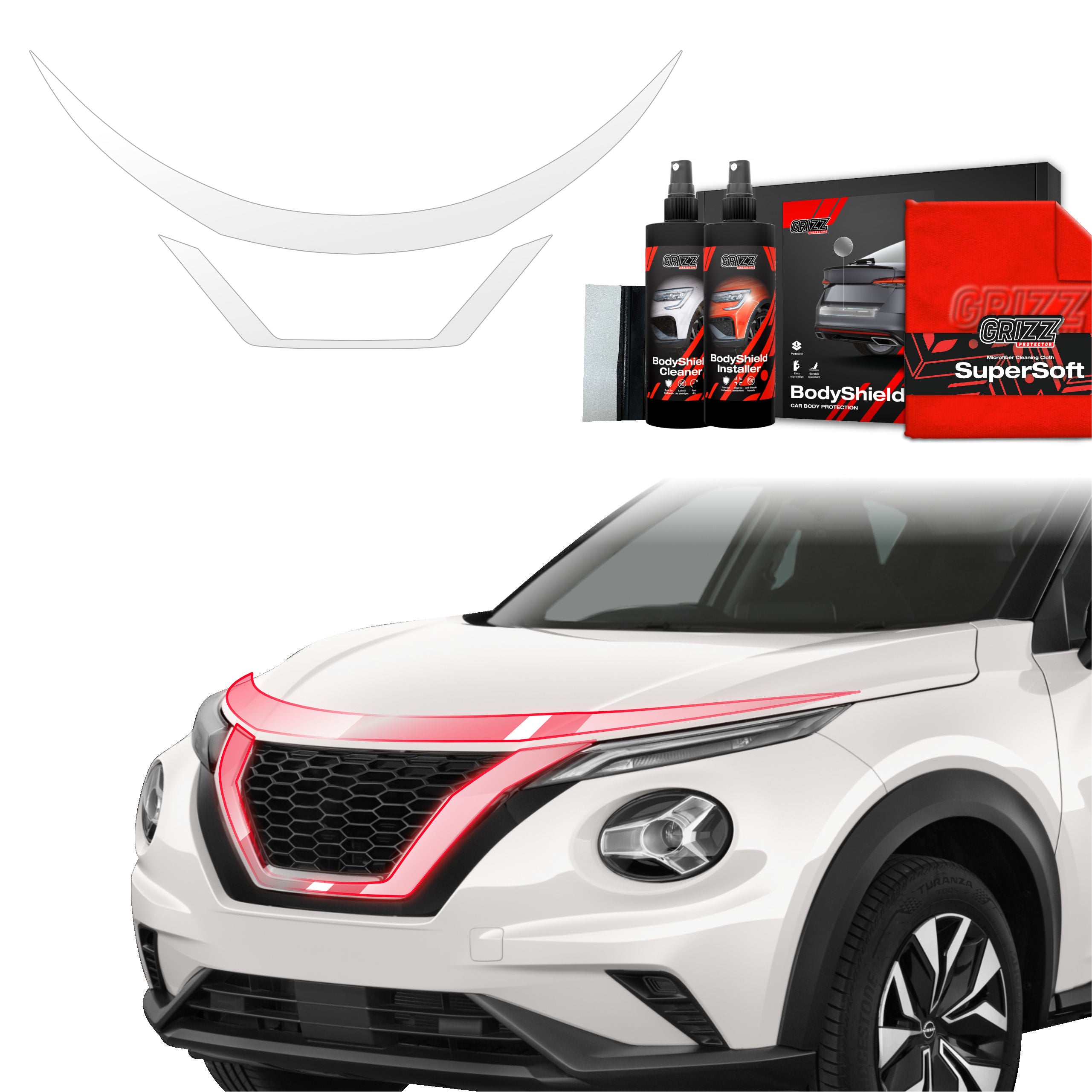 2in1 Schutzfolie Grizz Protector für Motorhaube & Kühlergrillrahmen - Nissan Juke Facelift (2024-2026)