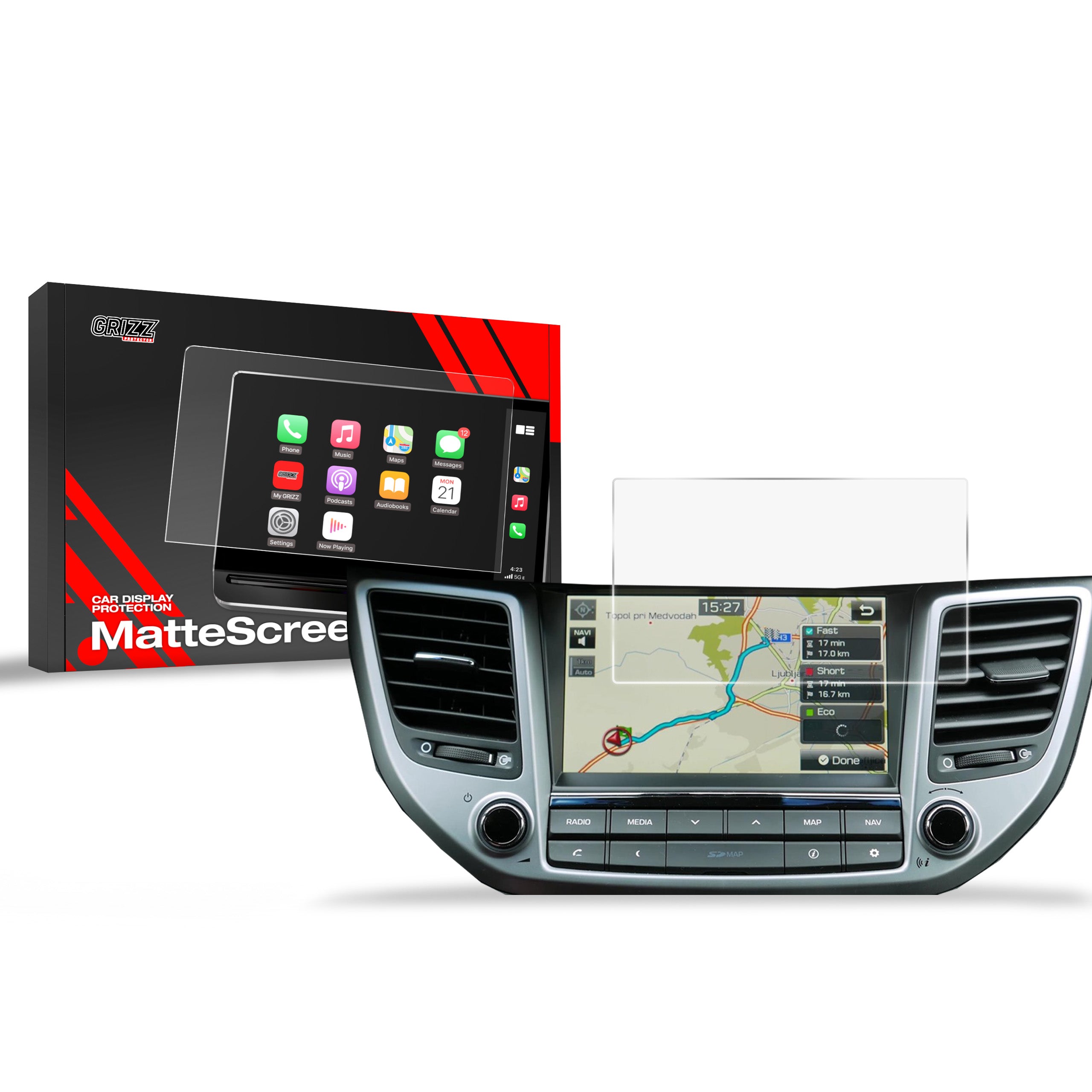 Matte Autodisplayfolie für Hyundai Tucson (2015-2019), Grizz Protector