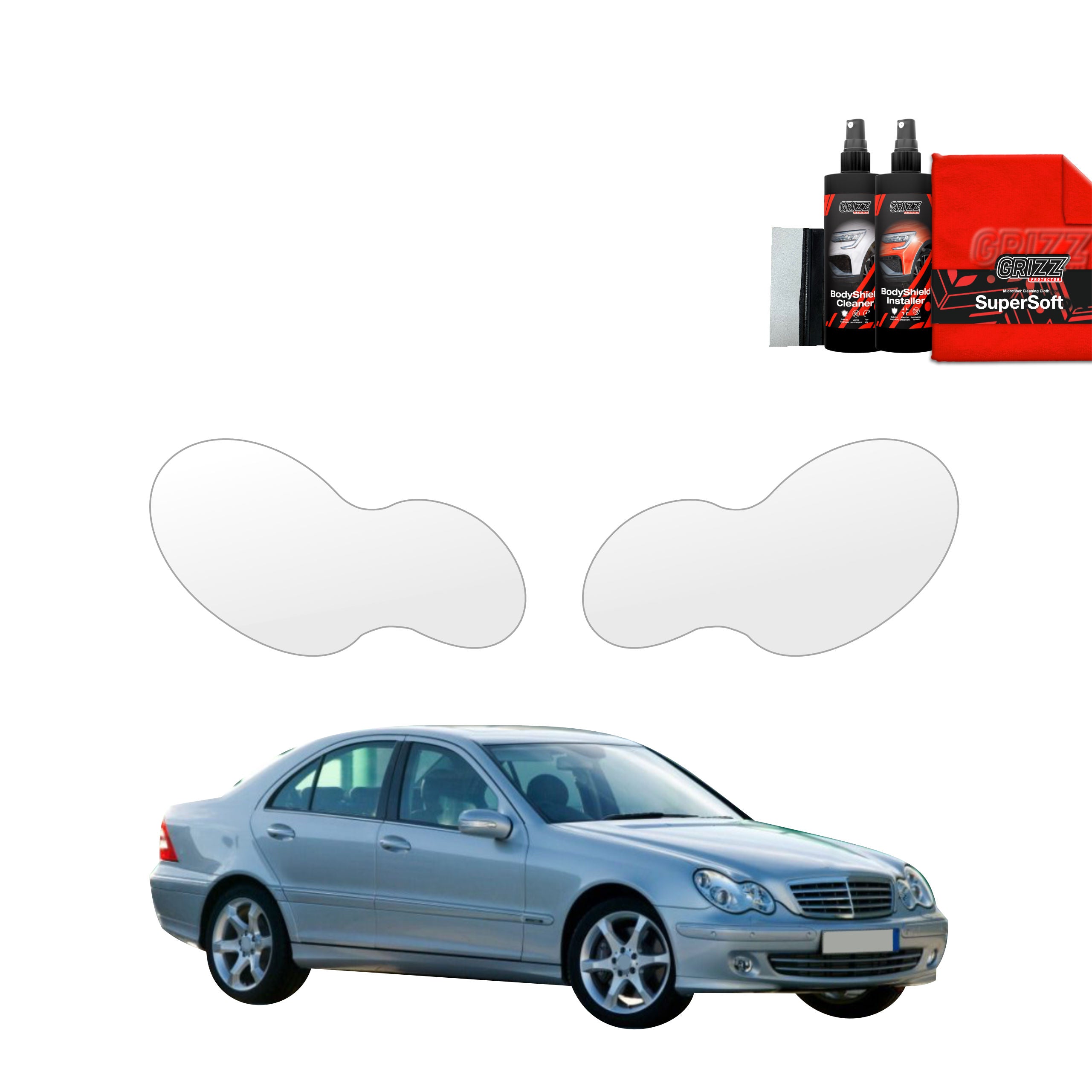 2in1 Schutzfolie Grizz Protector für Scheinwerfer - Mercedes Benz C Klasse W203 Sedan (2000-2007)