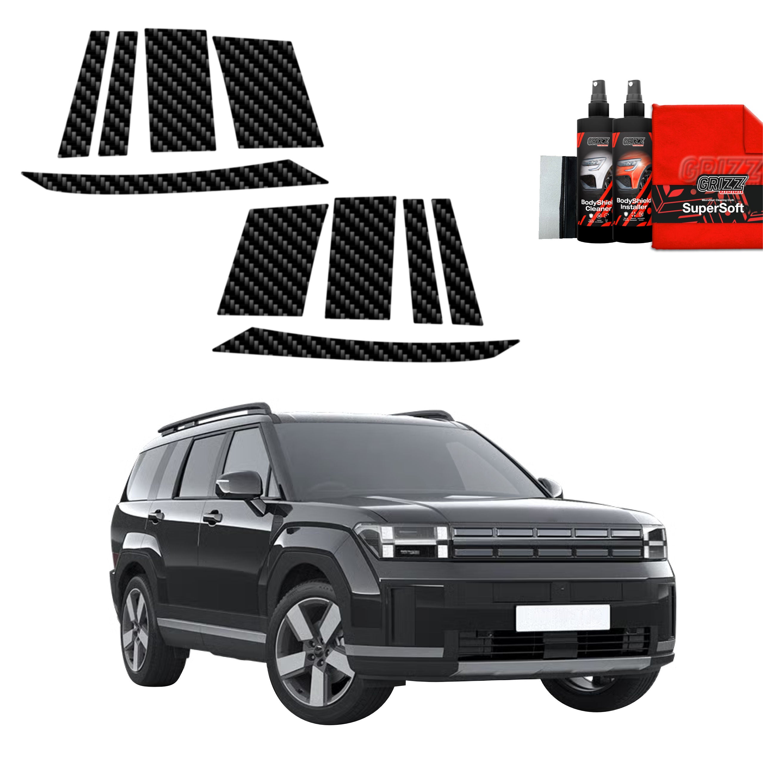 10in1 Kohlenstoff Schutzfolie Grizz Protector für A-B-C-Säule - Hyundai Santa Fe (2023-2026)