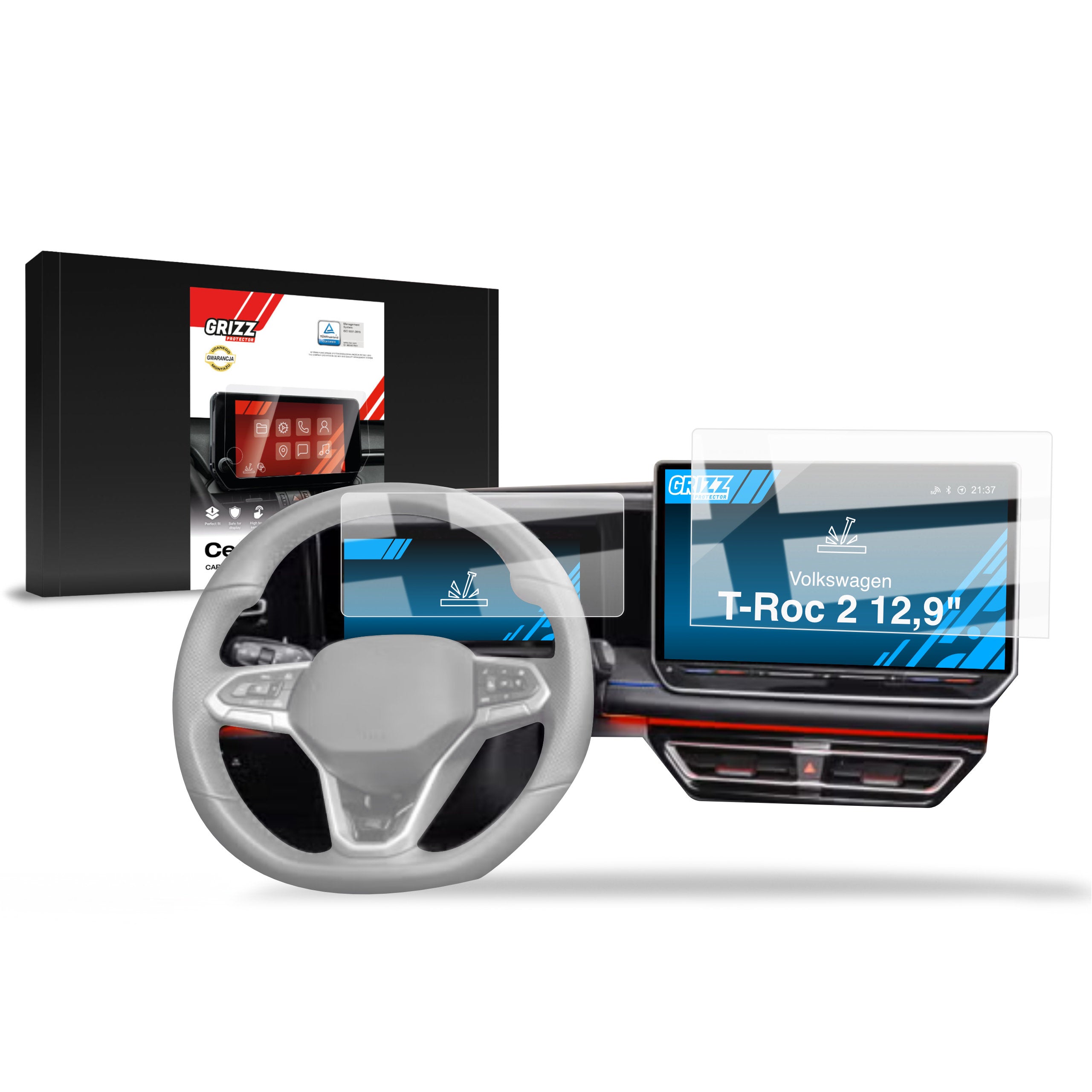 Keramische Autodisplayfolie 2in1 für Volkswagen T-Roc 2 12,9" (2025-2026), Grizz Protector