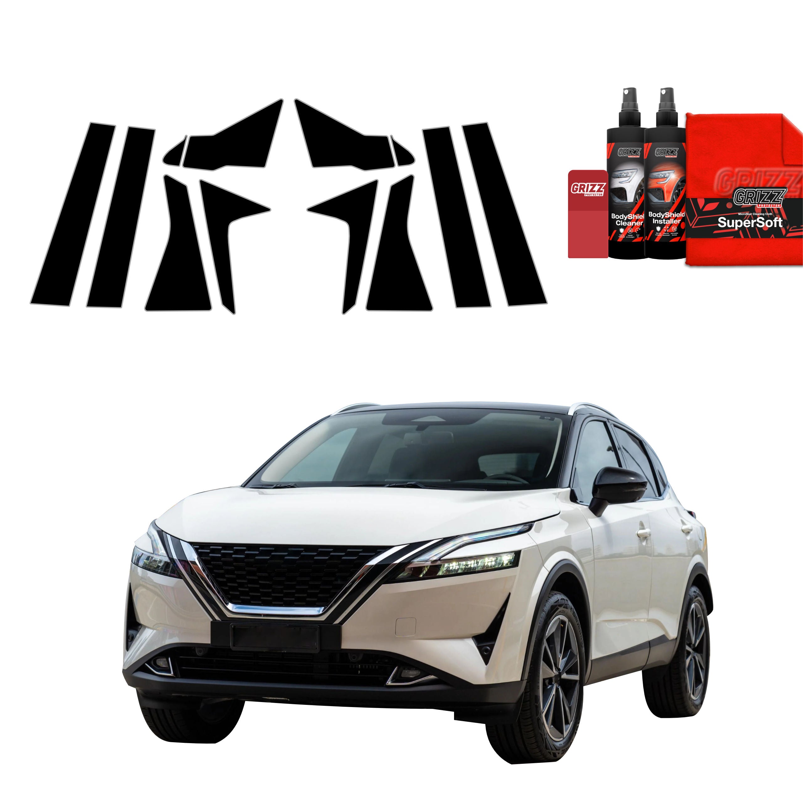 10in1 Schwarze Grizz Protector schutzfolie für A-B-C-Säule - Nissan Qashqai 3 (2021-2024)