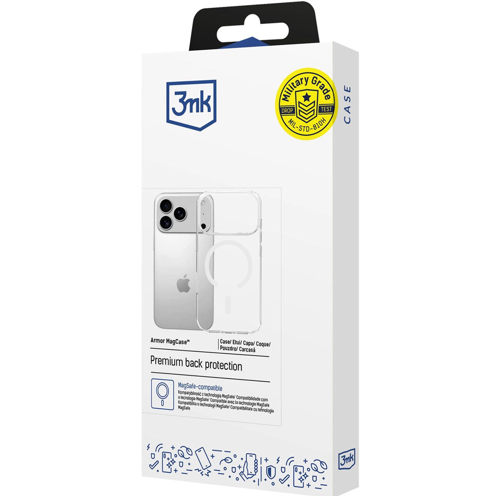 Handyhülle für iPhone 18 Pro / 17 Pro, 3mk Armor MagCase mit MagSafe, Transparent-Weiß (12/12)
