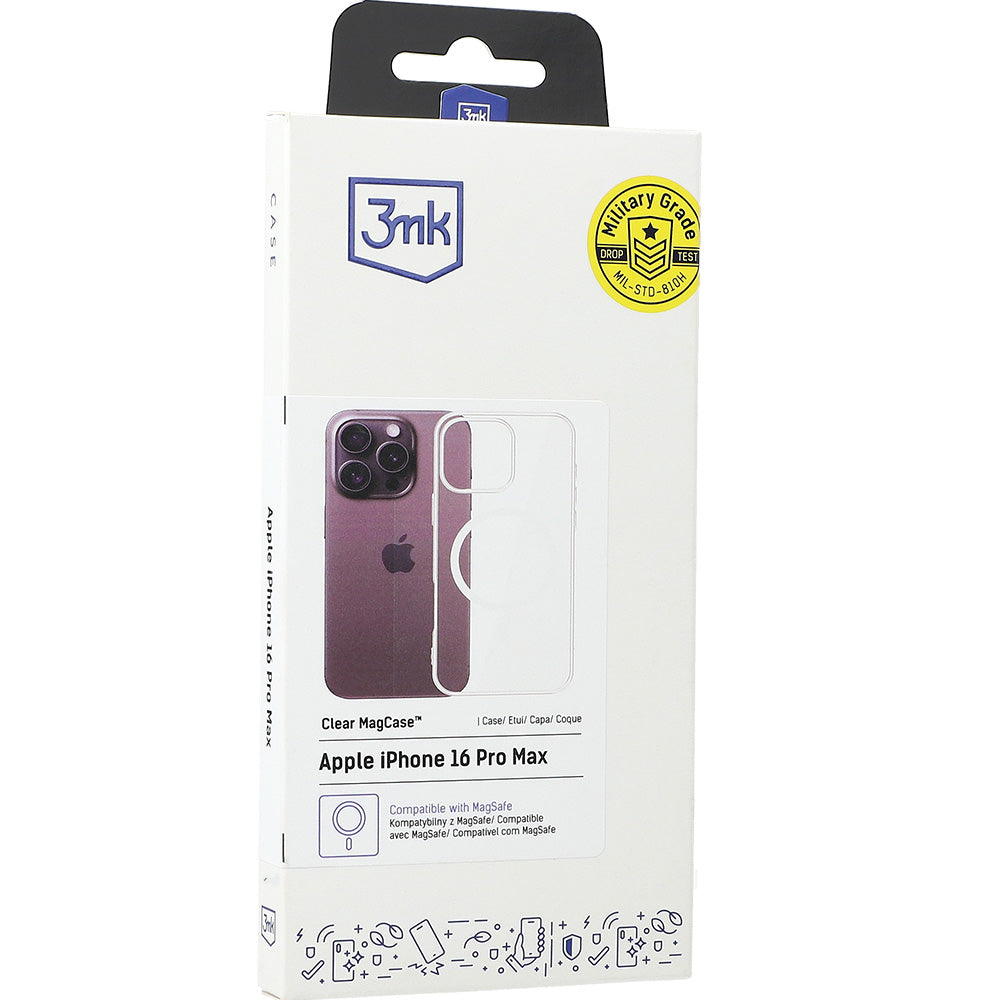 Handyhülle für iPhone 16 Pro Max, 3mk Clear MagCase mit MagSafe, Transparent-Weiß