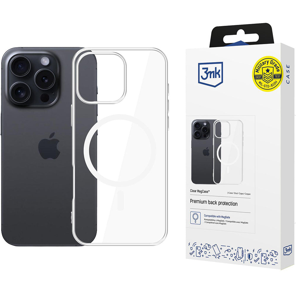 Handyhülle für iPhone 16 Pro Max, 3mk Clear MagCase mit MagSafe, Transparent-Weiß