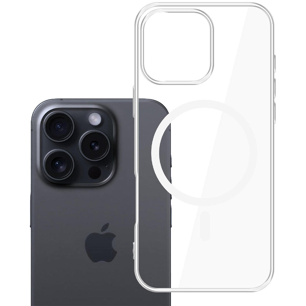 Handyhülle für iPhone 16 Pro Max, 3mk Clear MagCase mit MagSafe, Transparent-Weiß