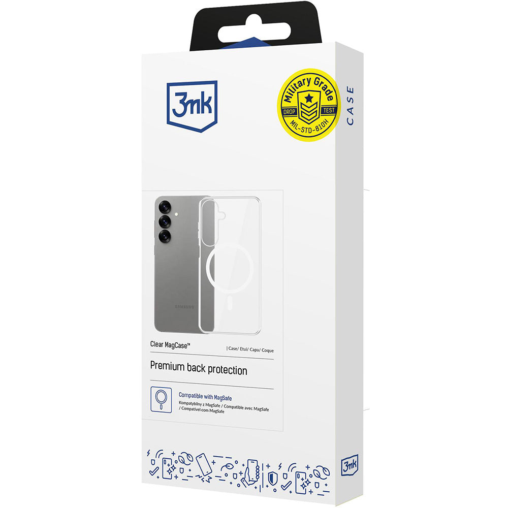 Handyhülle für Galaxy S25, 3mk Clear MagCase mit MagSafe, Transparent-Weiß