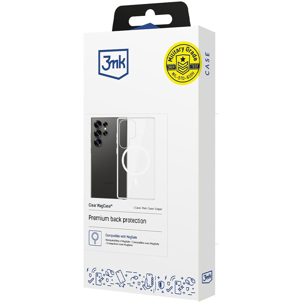 Handyhülle für Galaxy S25 Ultra, 3mk Clear MagCase mit MagSafe, Transparent-Weiß
