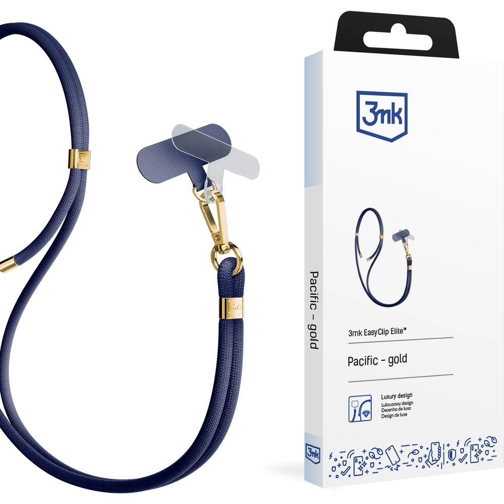 Handy-Schlüsselband 3mk EasyClip Elite, Dunkelblau und Golden