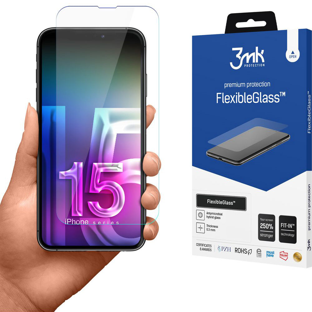 Hybridglas für iPhone 15, 3mk FlexibleGlass