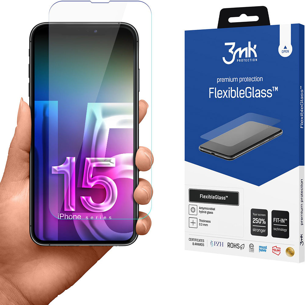 Hybridglas für iPhone 15 Pro, 3mk FlexibleGlass