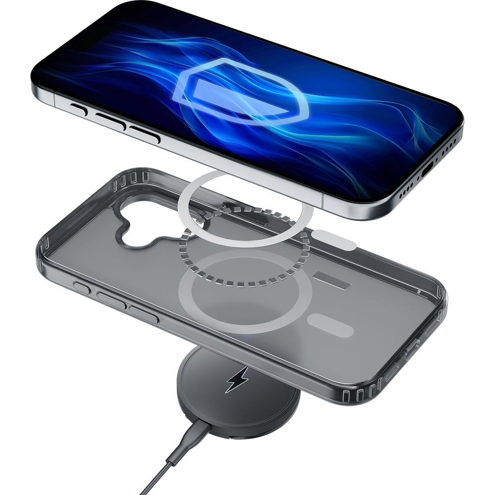 Handyhülle für iPhone 16, 3mk Frosty MagCase, Transluzent mit Schwarz