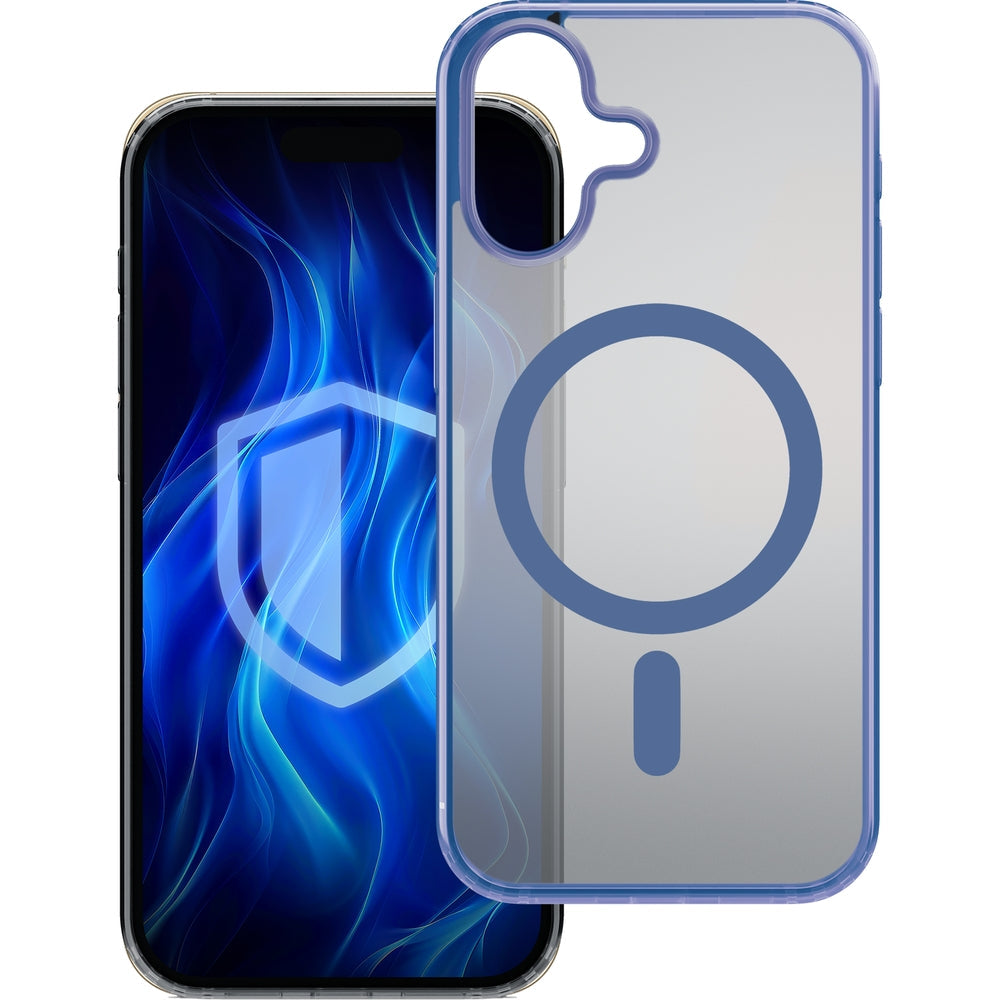 Handyhülle für iPhone 16, 3mk Frosty MagCase, Transluzent mit Blau