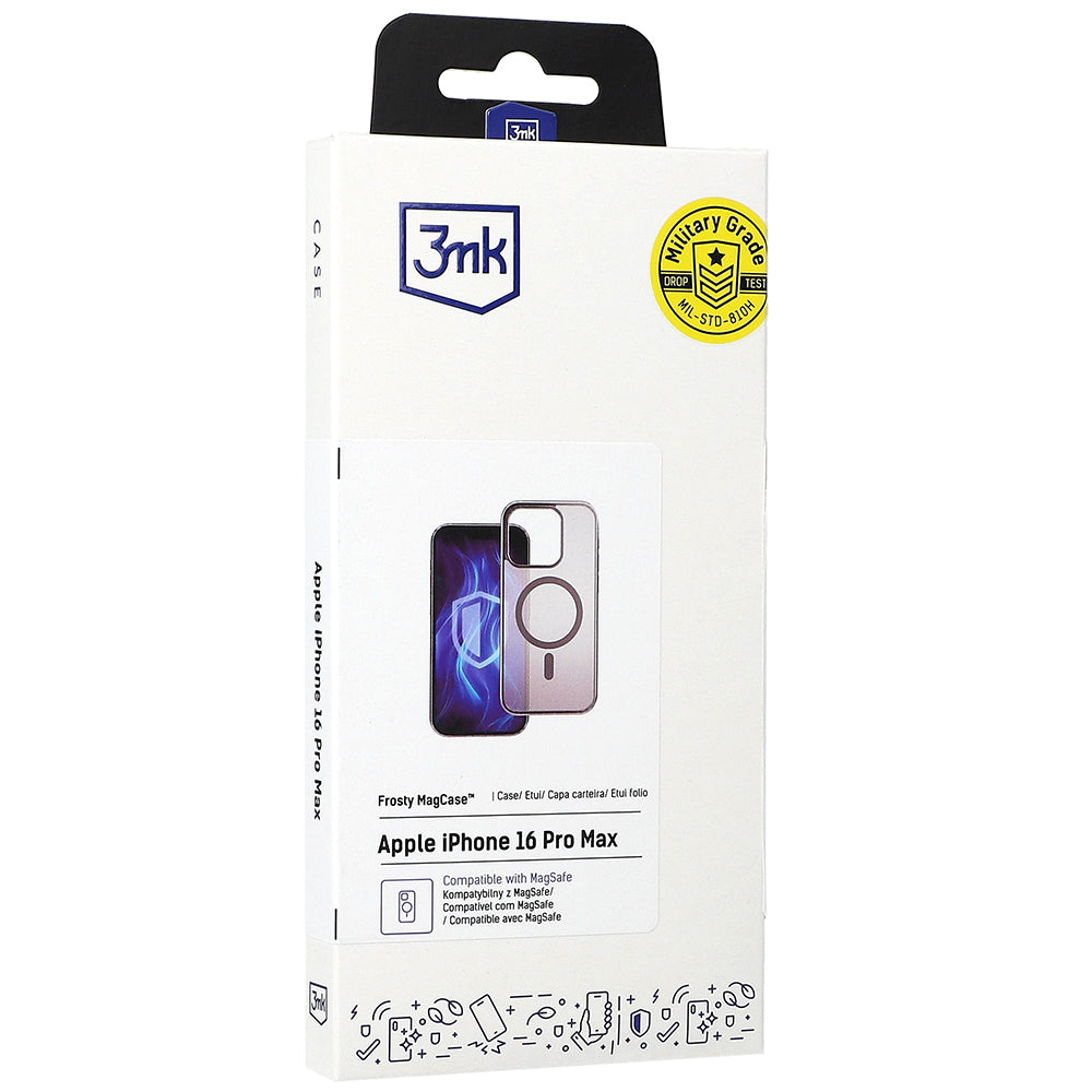 Handyhülle für iPhone 16 Pro Max, 3mk Frosty MagCase, Transluzent mit Schwarz