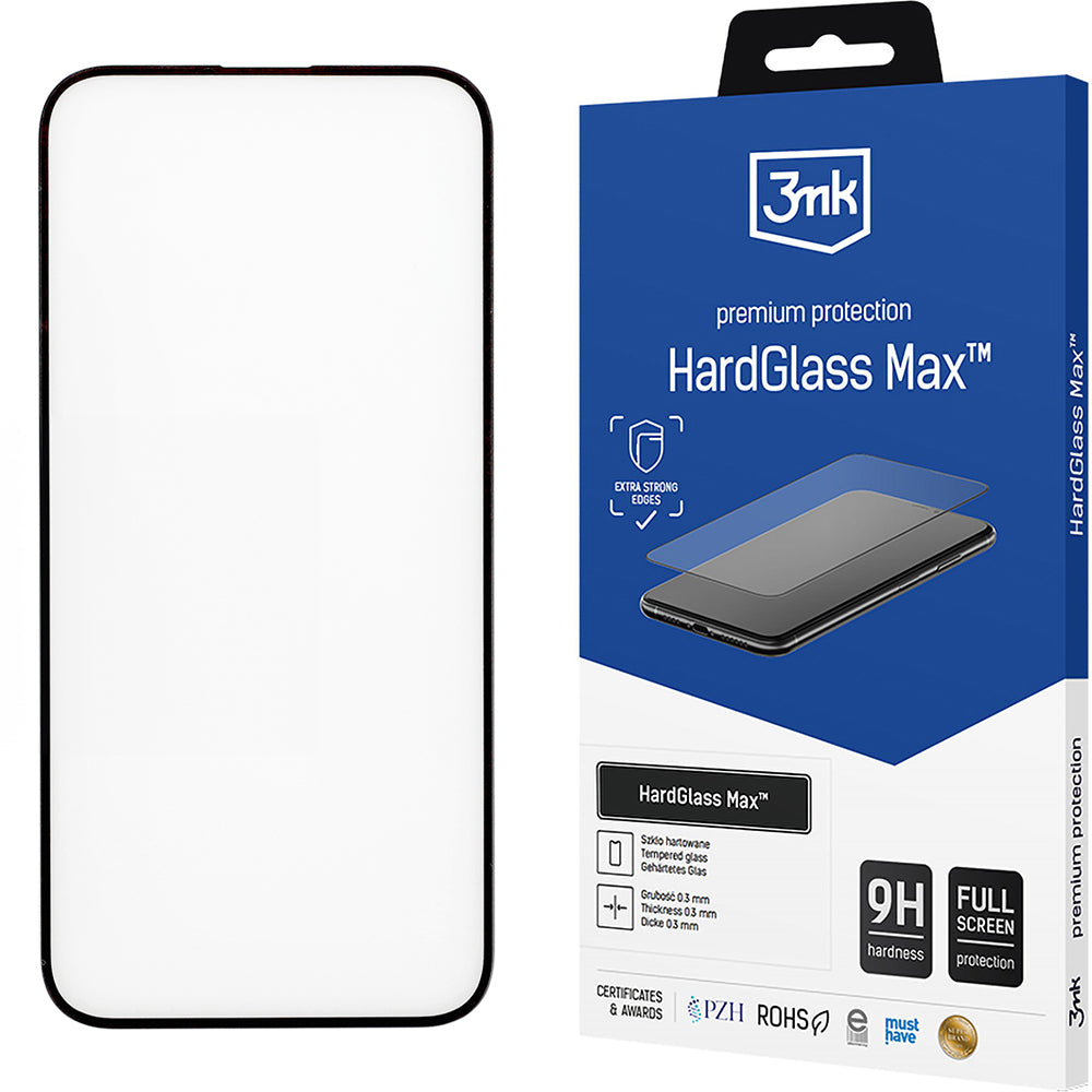 Gehärtetes Glas für iPhone 16 Plus, 3mk HardGlass Max, Schwarzen Rahmen