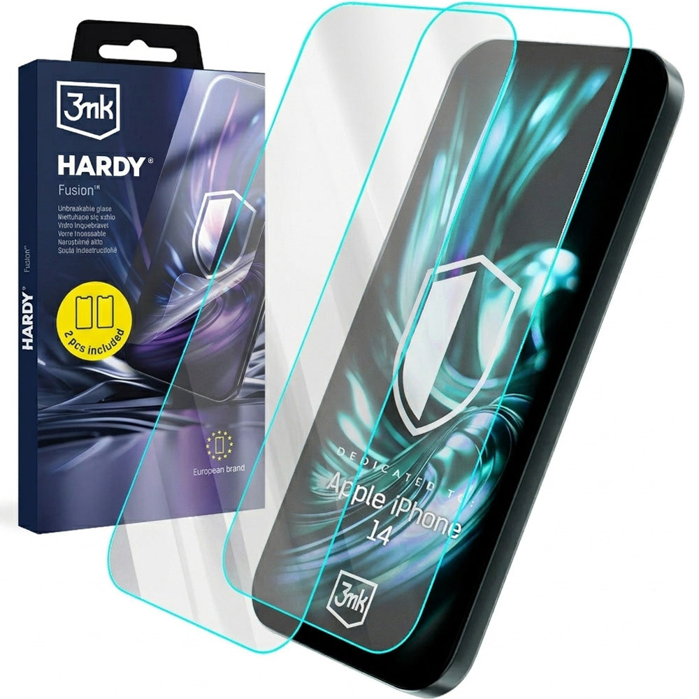 Hybridglas für iPhone 14 / 14 Pro, 3mk Hardy Fusion, 2 Stück