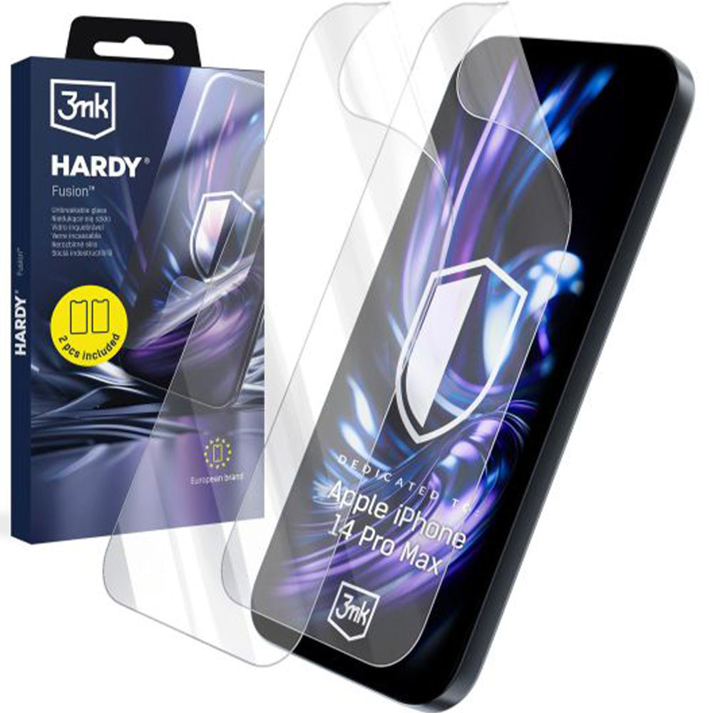 Hybridglas für iPhone 14 Plus / 14 Pro Max, 3mk Hardy Fusion, 2 Stück