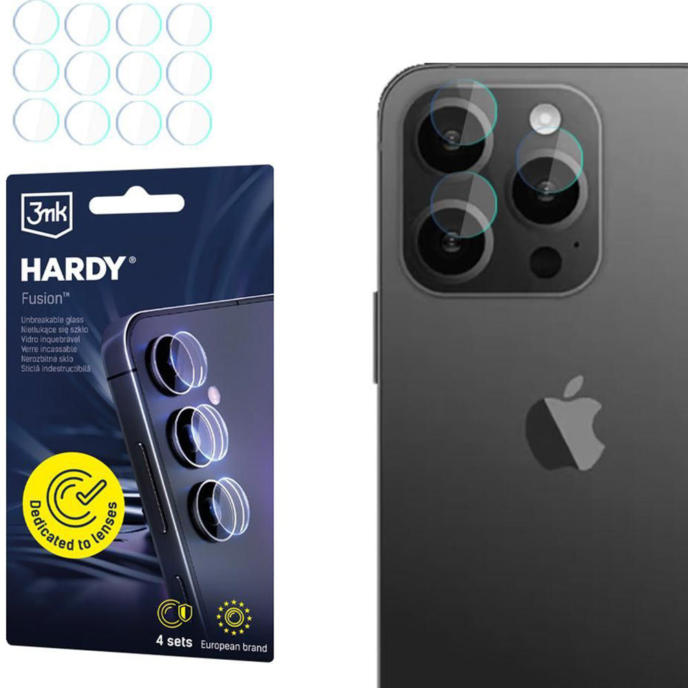 4x Hybridglas Kameraschutz für iPhone 15 Pro Max, 3mk Hardy Fusion Lens Protection