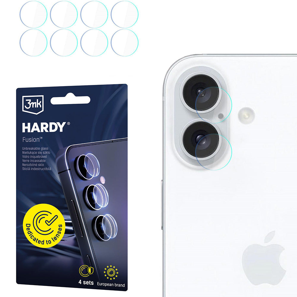 4x Hybridglas Kameraschutz für iPhone 16, 3mk Hardy Fusion Lens Protection