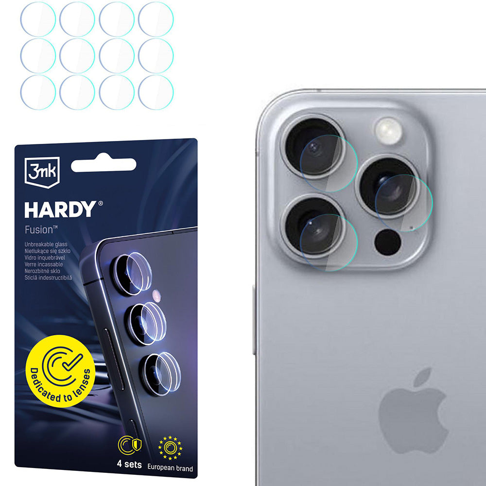 4x Hybridglas Kameraschutz für iPhone 16 Pro, 3mk Hardy Fusion Lens Protection