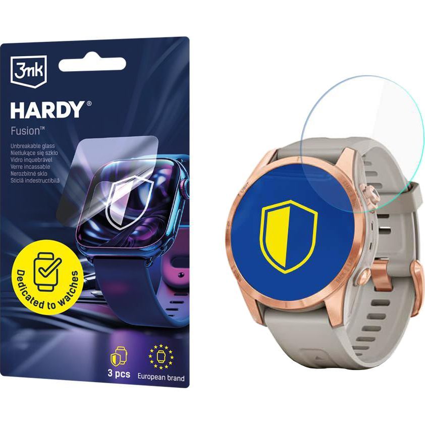 Hybridglas für Smartwatch Garmin Fenix 7S Pro Solar, 3mk Hardy Fusion, 3 Stück