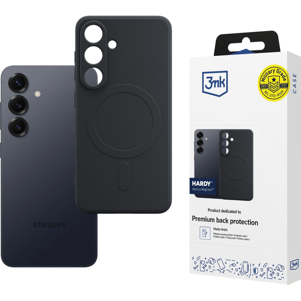Handyhülle für Galaxy S25, 3mk Hardy Haptica MagCase mit MagSafe, Schwarz