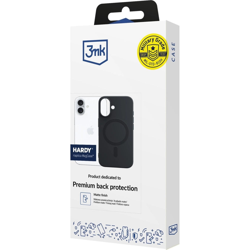 Handyhülle für iPhone 16, 3mk Hardy Haptica MagCase mit MagSafe, Schwarz