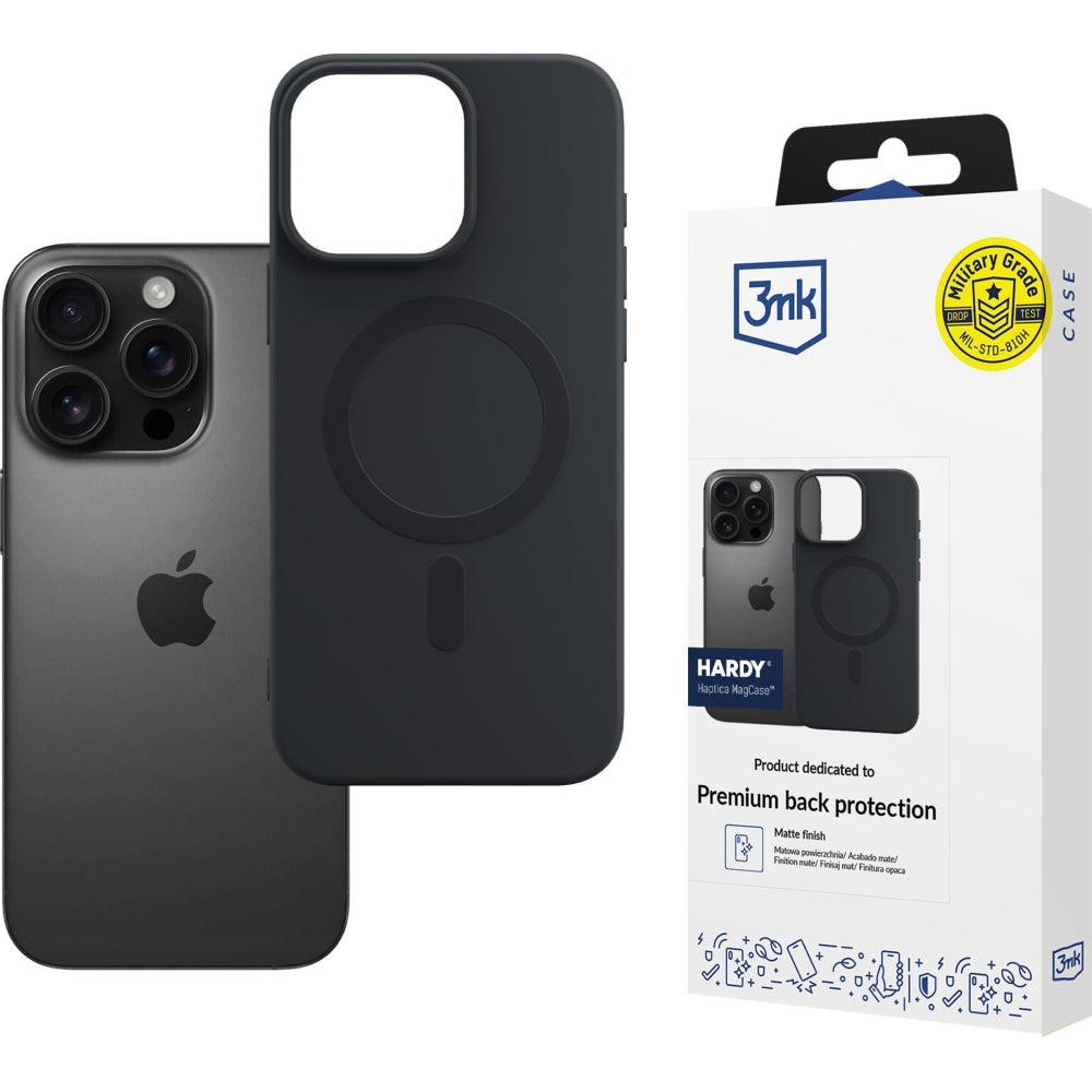 Handyhülle für iPhone 16 Pro Max, 3mk Hardy Haptica MagCase mit MagSafe, Schwarz