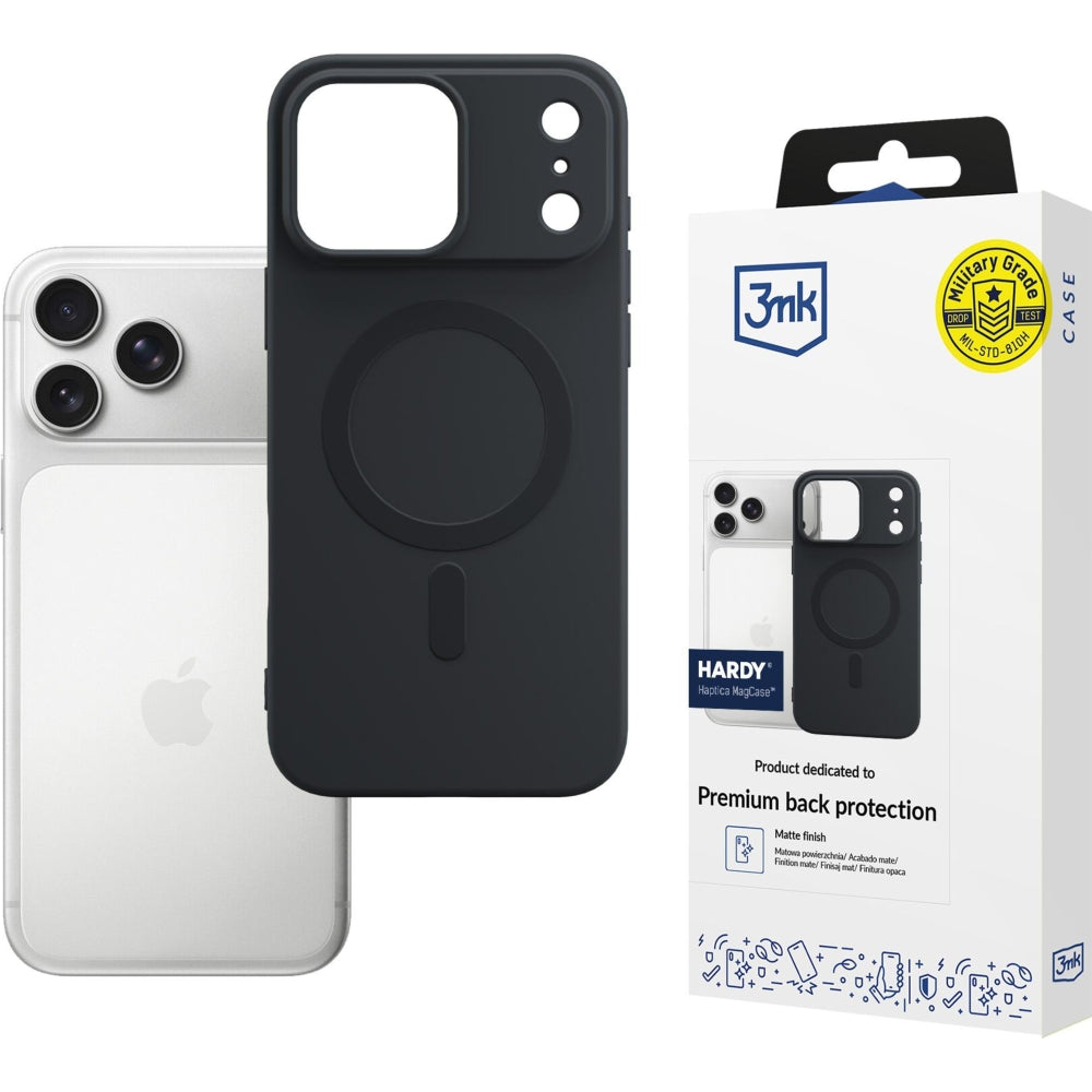 Handyhülle für iPhone 17 Pro Max, 3mk Hardy Haptica MagCase mit MagSafe, Schwarz