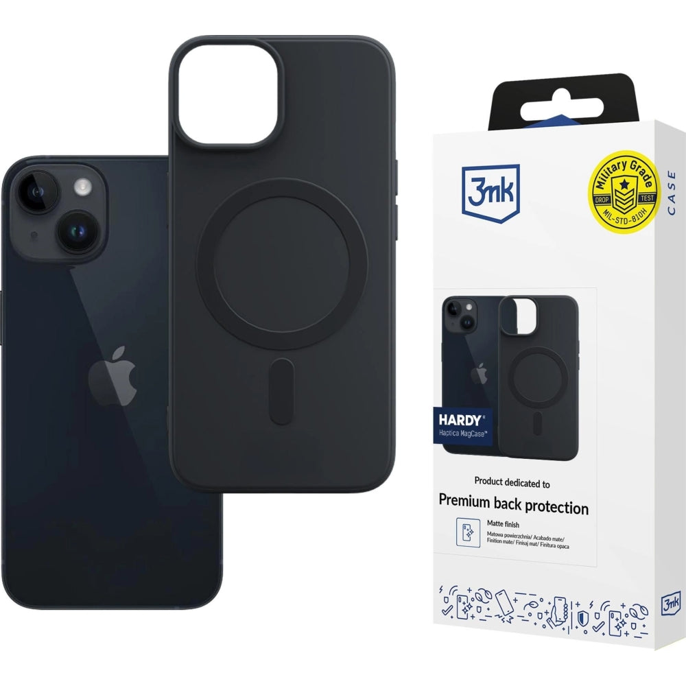 Handyhülle für iPhone 14, 3mk Hardy Haptica MagCase mit MagSafe, Schwarz