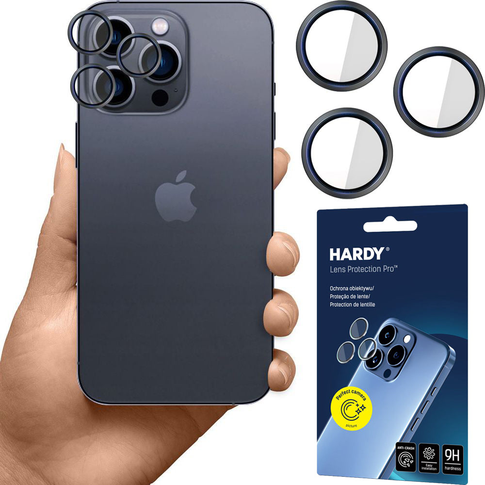 Objektivschutz für iPhone 15 Pro, 3mk Hardy Lens Protection Pro, Schwarz