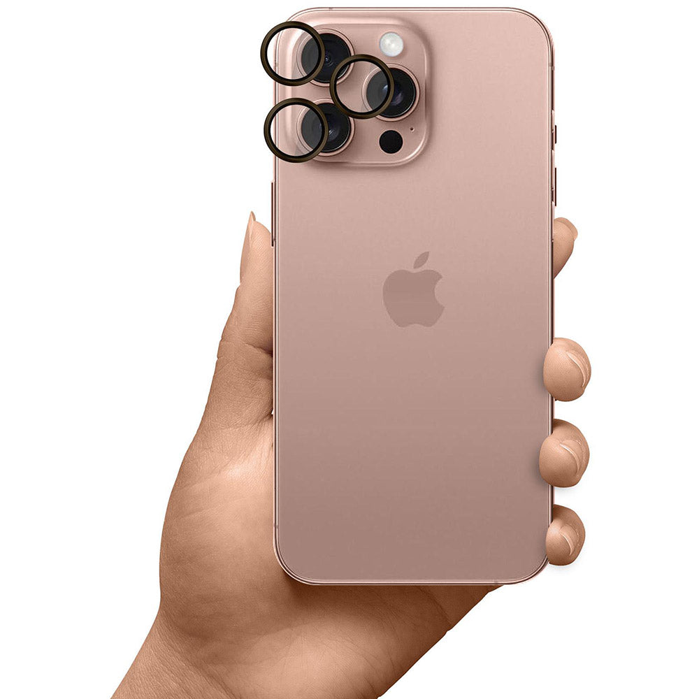 Objektivschutz für iPhone 16 Pro / 16 Pro Max, 3mk Hardy Lens Protection Pro, Rosa und Braun