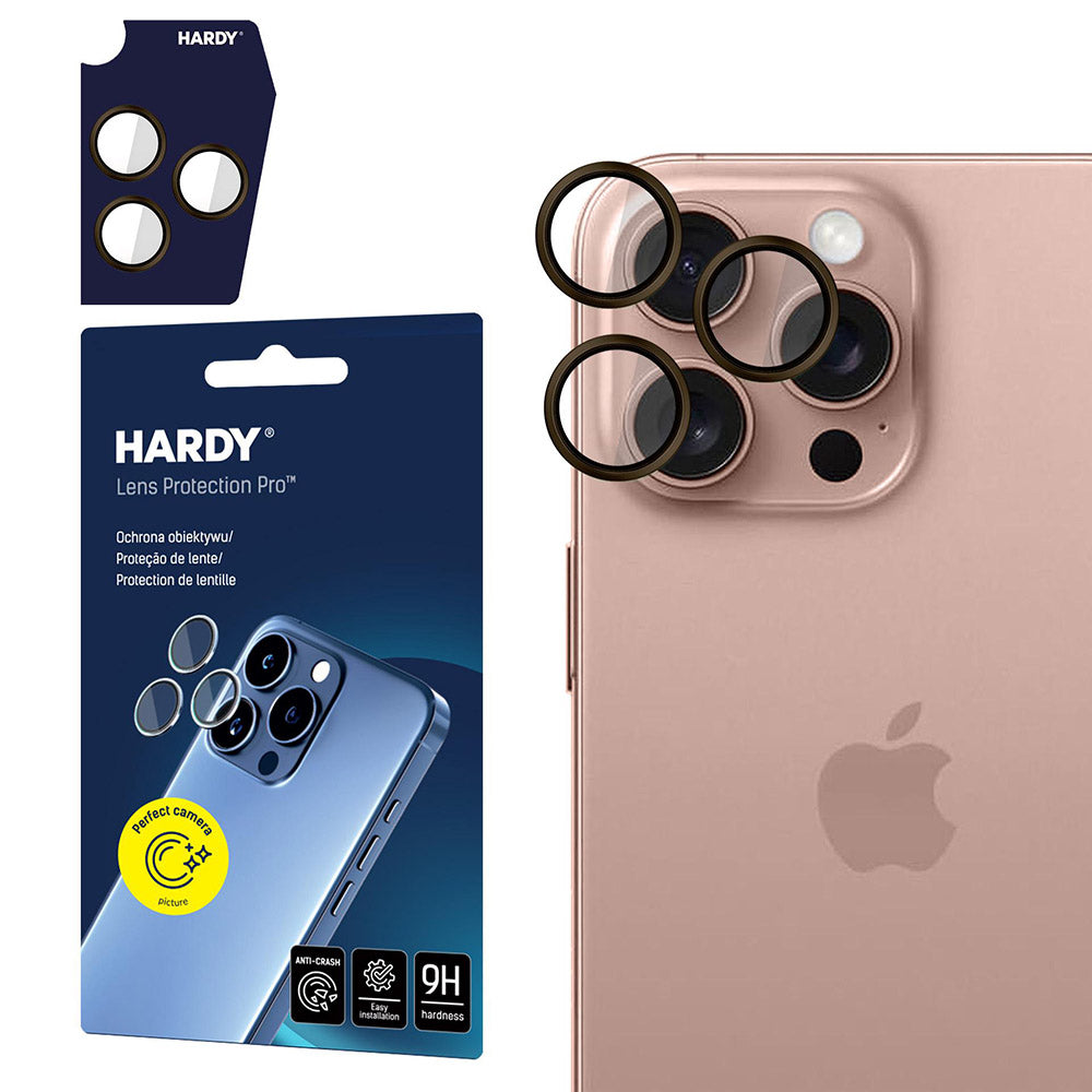 Objektivschutz für iPhone 16 Pro / 16 Pro Max, 3mk Hardy Lens Protection Pro, Rosa und Braun