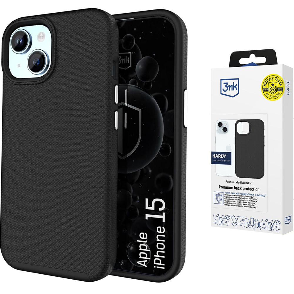 Handyhülle für iPhone 15, 3mk Hardy Shockproof MagCase mit MagSafe, Schwarz