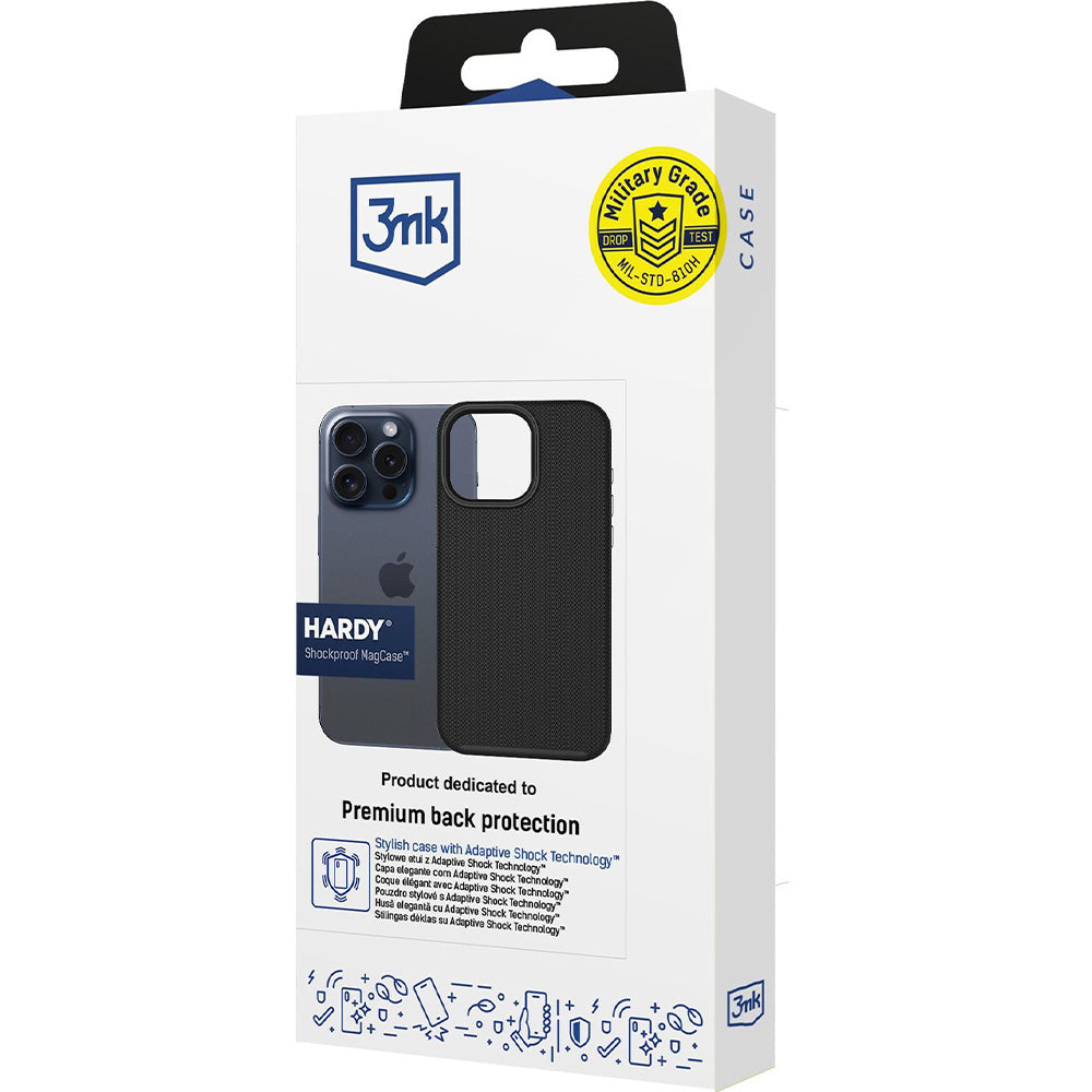 Handyhülle für iPhone 15 Pro, 3mk Hardy Shockproof MagCase mit MagSafe, Schwarz