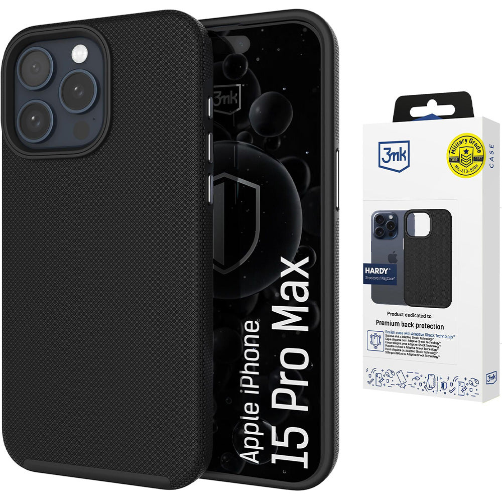 Handyhülle für iPhone 15 Pro Max, 3mk Hardy Shockproof MagCase mit MagSafe, Schwarz