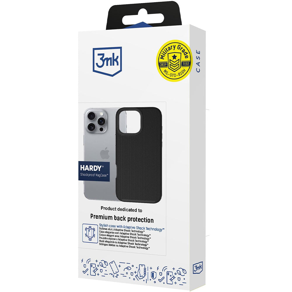 Handyhülle für iPhone 16 Pro, 3mk Hardy Shockproof MagCase mit MagSafe, Schwarz