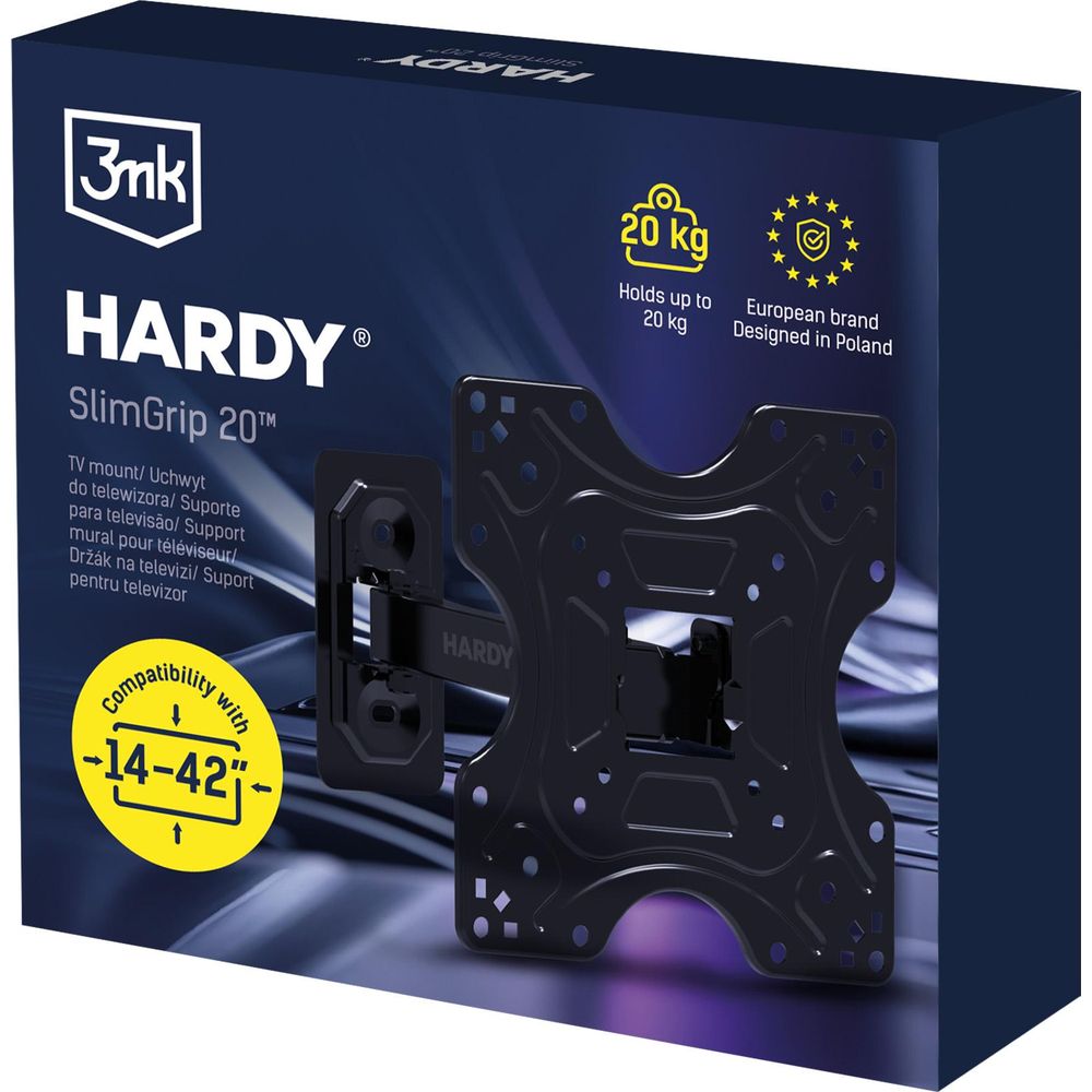 Wandhalterung für TV und Monitor 14–42" mit VESA, 3mk Hardy SlimGrip 20, Schwarz