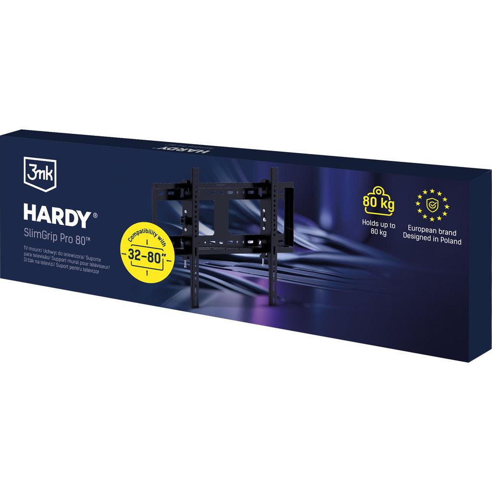 Wandhalterung für TV und Monitor 32–80" mit VESA, 3mk Hardy SlimGrip Pro 80, Schwarz