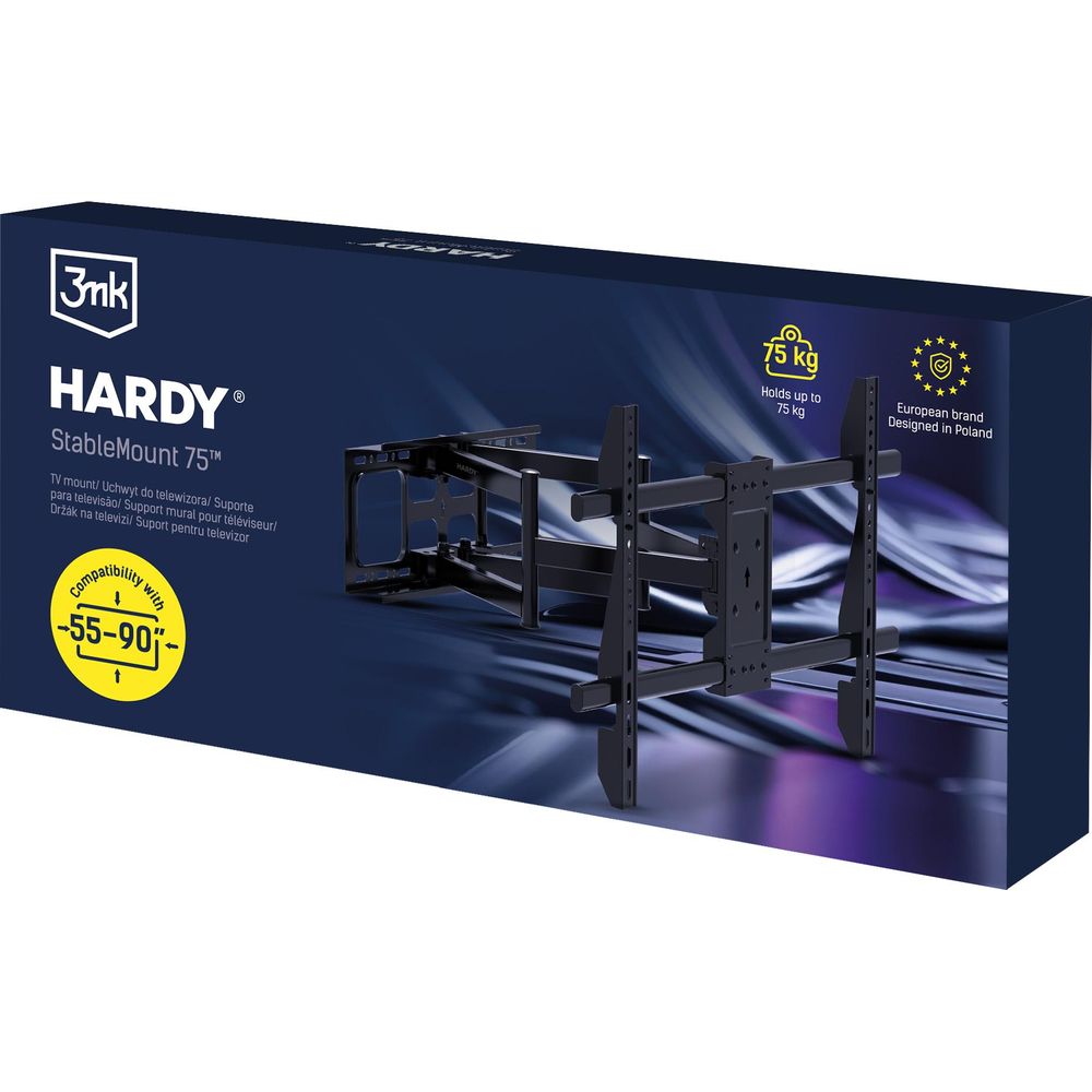 Wandhalterung für TV und Monitor 55–90" mit VESA, 3mk Hardy StableMount 75, Schwarz